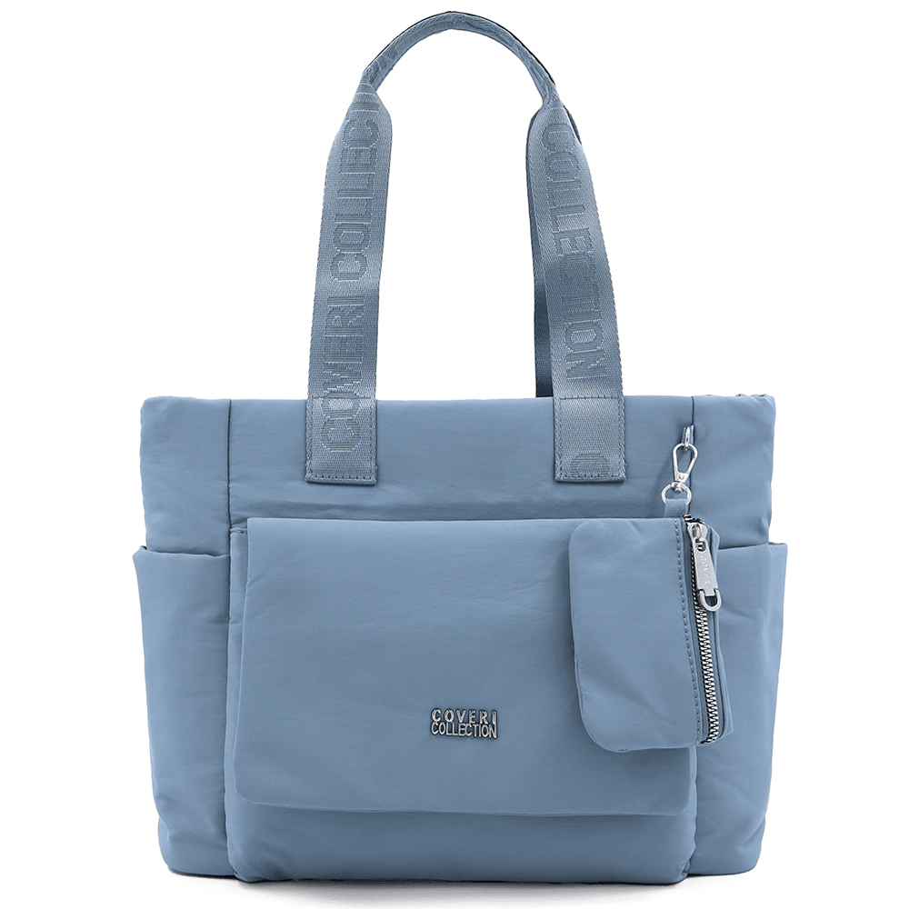 Nagy szövet táska függő pénztárcával - kék