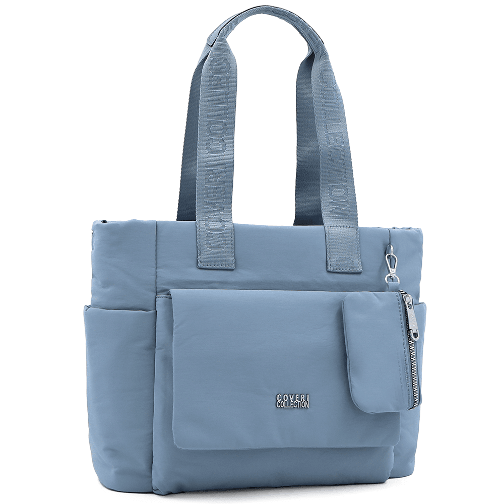 Nagy szövet táska függő pénztárcával - kék