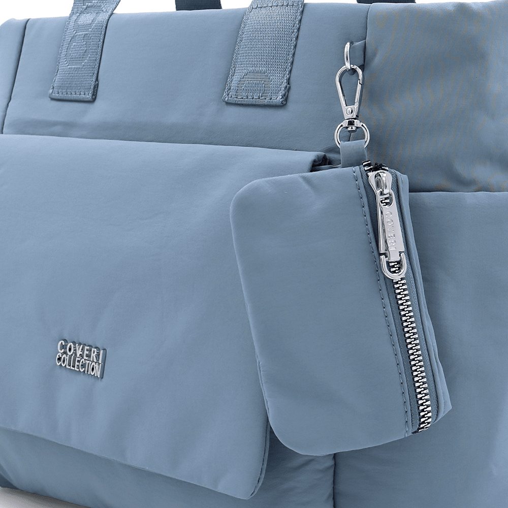 Nagy szövet táska függő pénztárcával - kék