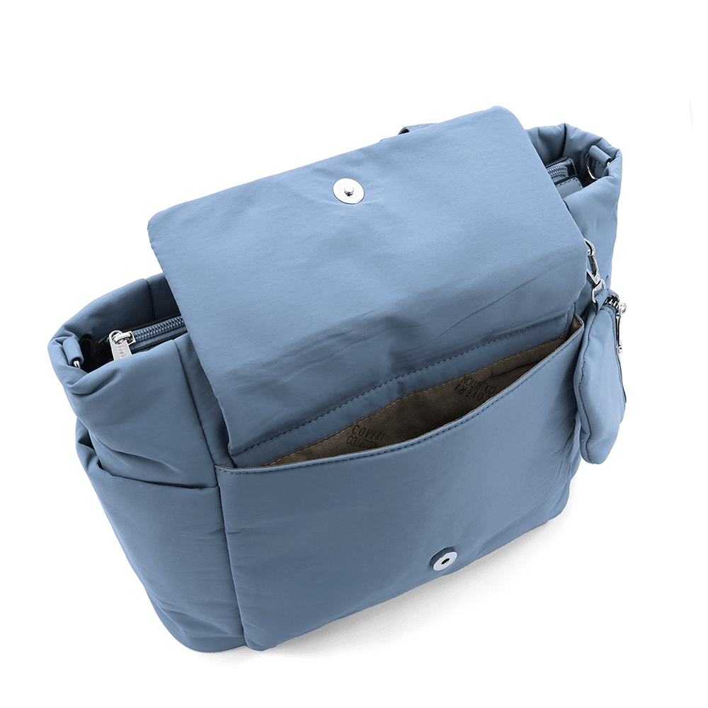 Nagy szövet táska függő pénztárcával - kék