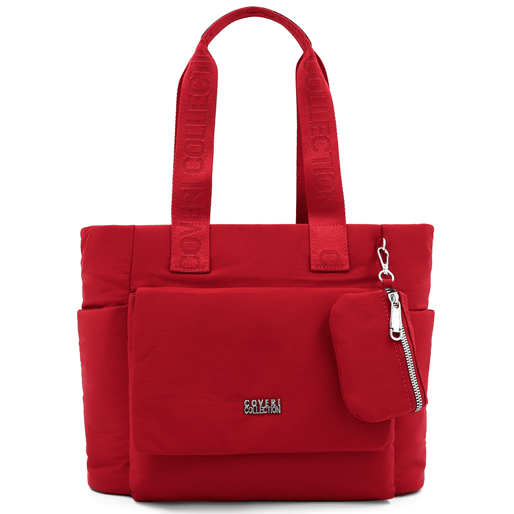 Nagy szövet táska függő pénztárcával - piros