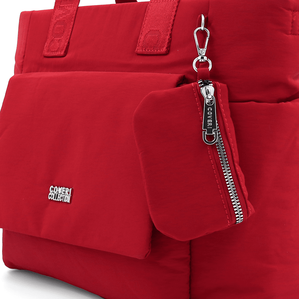 Nagy szövet táska függő pénztárcával - piros