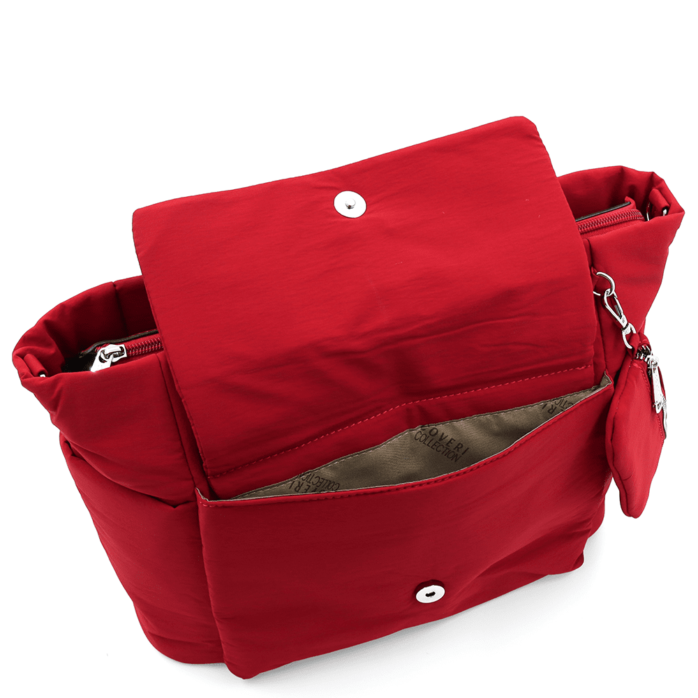 Nagy szövet táska függő pénztárcával - piros