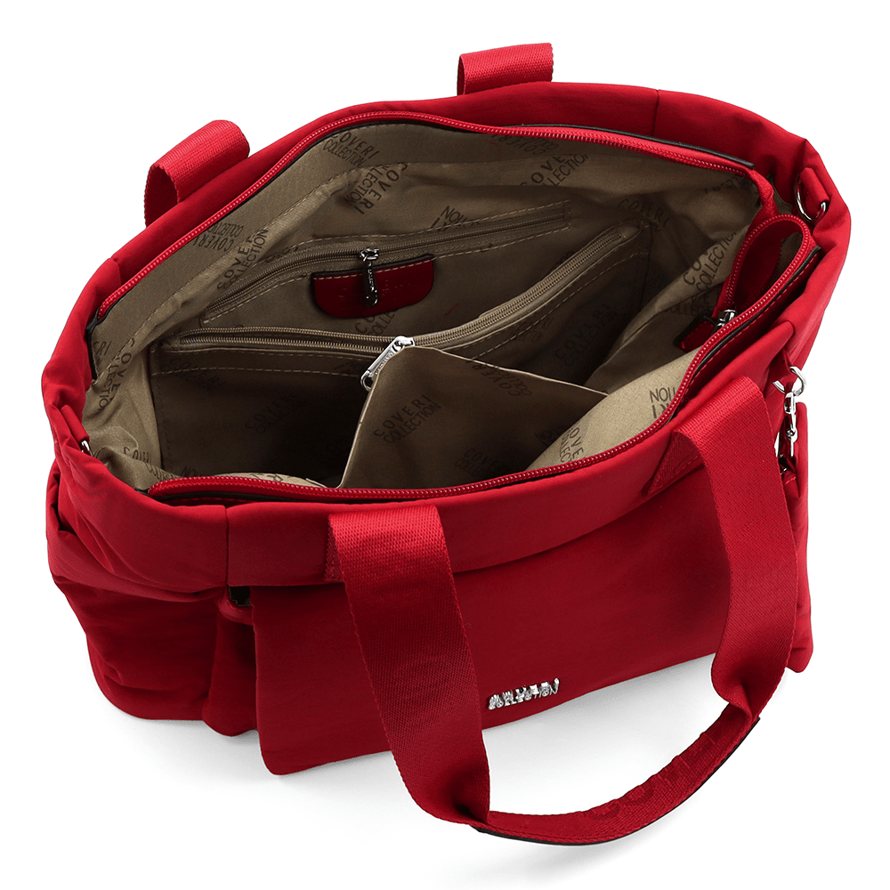 Nagy szövet táska függő pénztárcával - piros