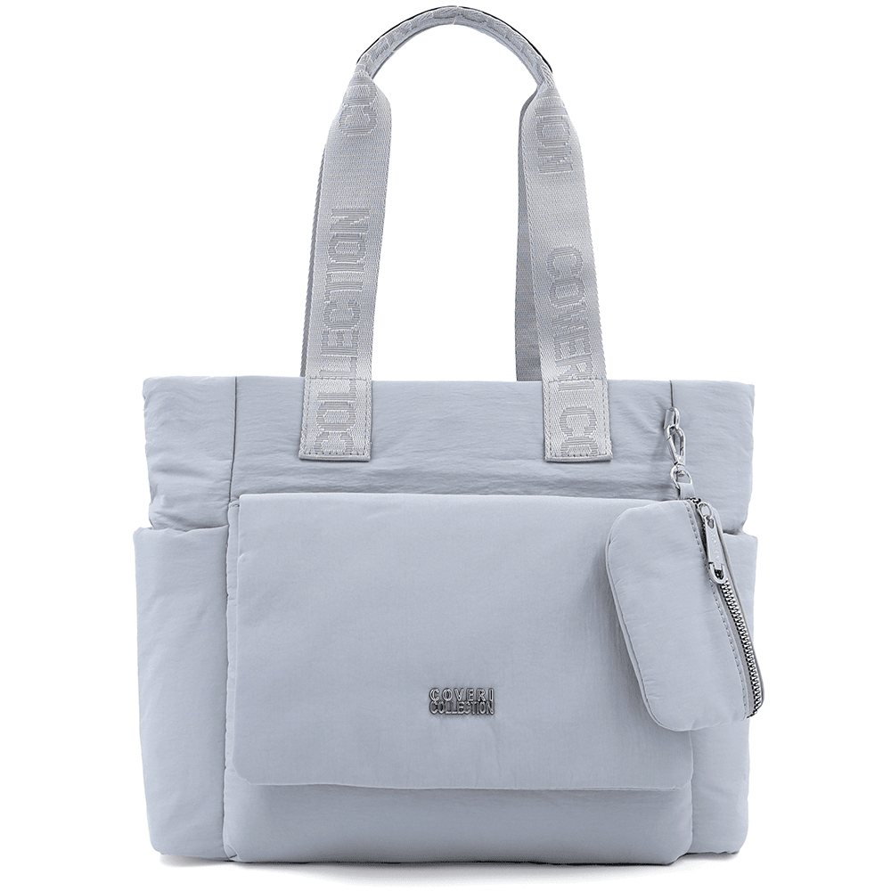 Nagy szövet táska függő pénztárcával - világosszürke