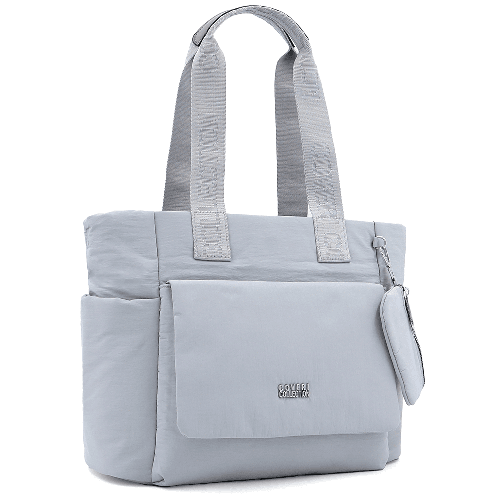 Nagy szövet táska függő pénztárcával - világosszürke