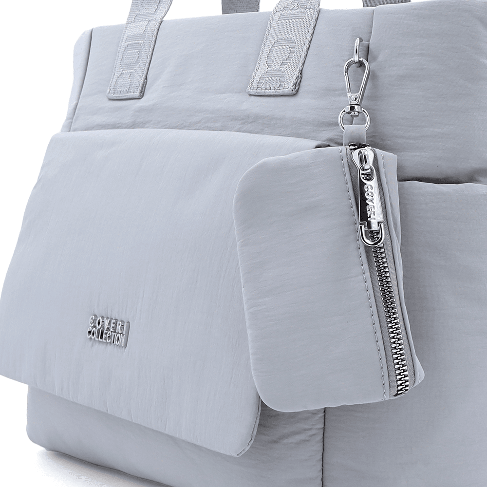 Nagy szövet táska függő pénztárcával - világosszürke