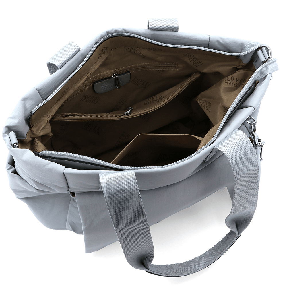 Nagy szövet táska függő pénztárcával - világosszürke