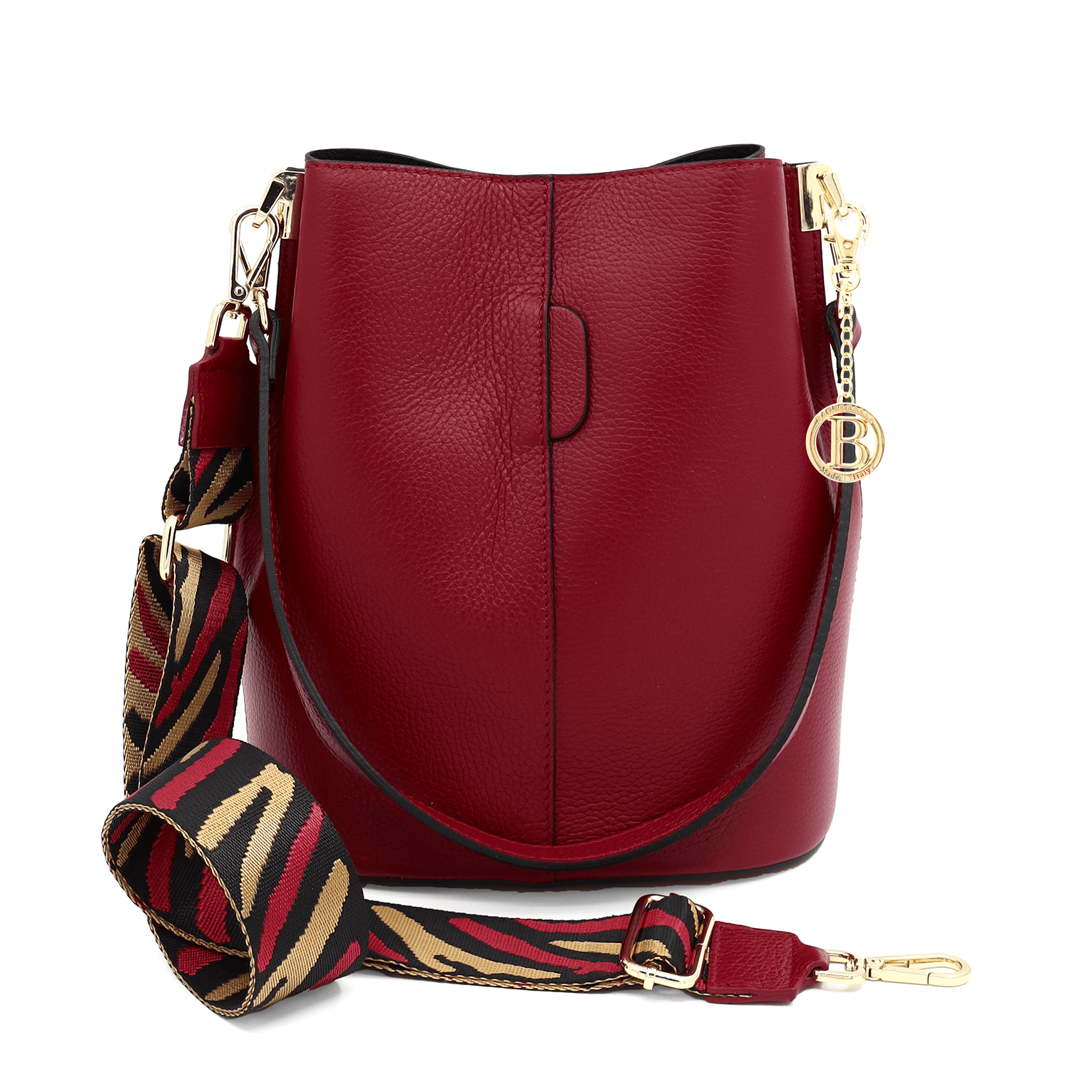 Női táska természetes bőrből, 2 fogantyúval Alba - sötétvörös