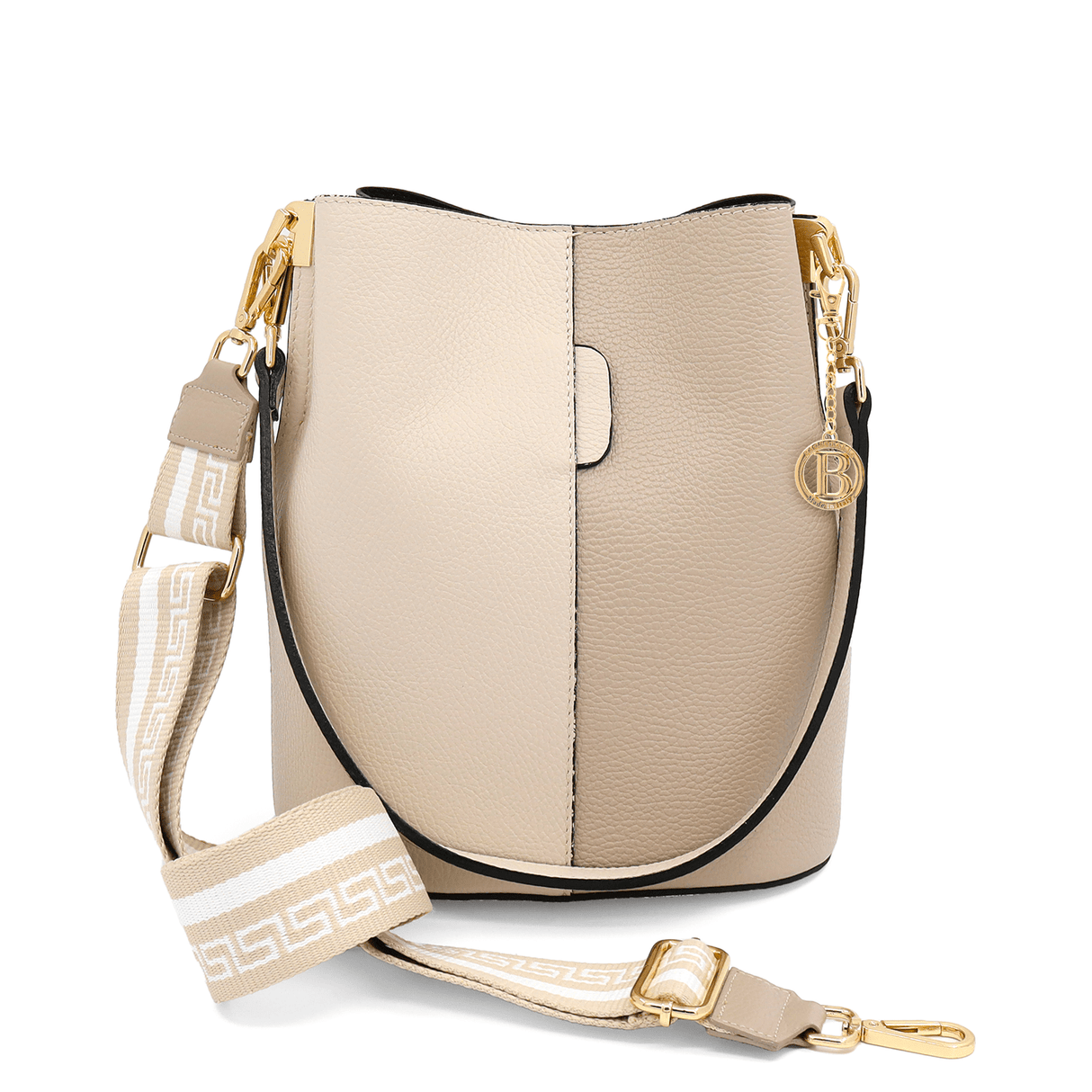 Női táska természetes bőrből, 2 fogantyúval Alba - bézs/világosbarna