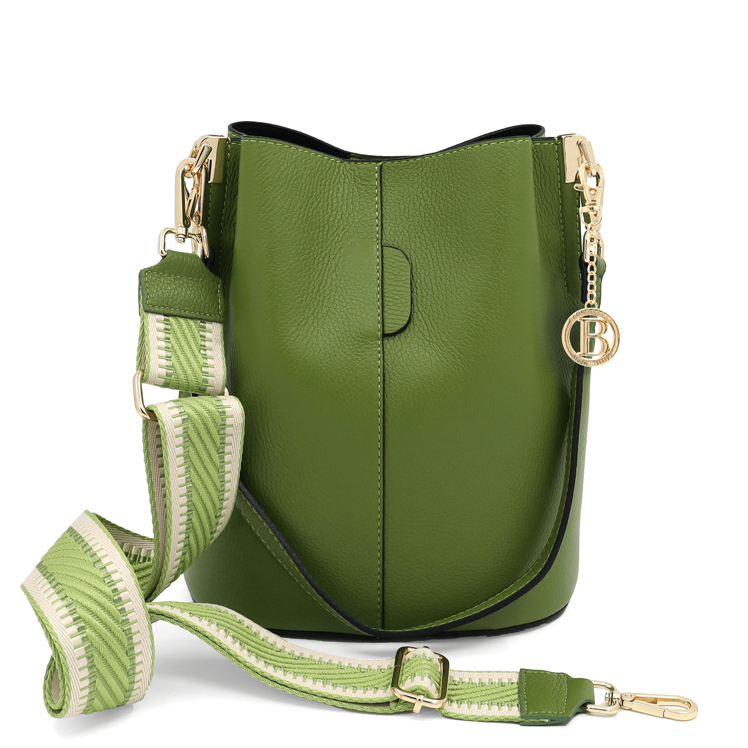 Női táska természetes bőrből, 2 fogantyúval Alba - zöld