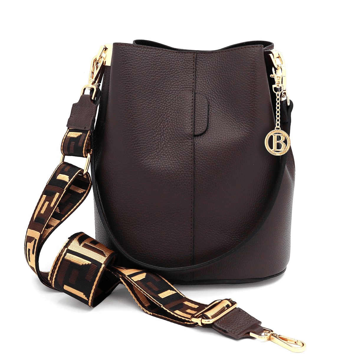 Női táska természetes bőrből, 2 fogantyúval Alba - sötétbarna