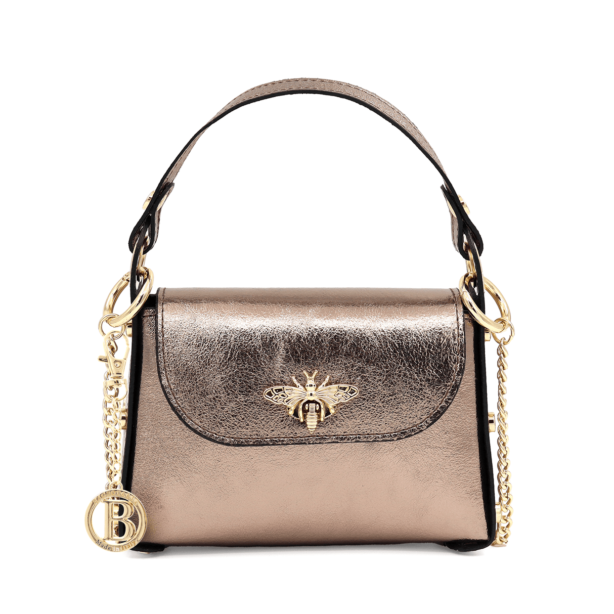 Női táska 2 fogantyúval, természetes bőrből, Alena - fémes barna