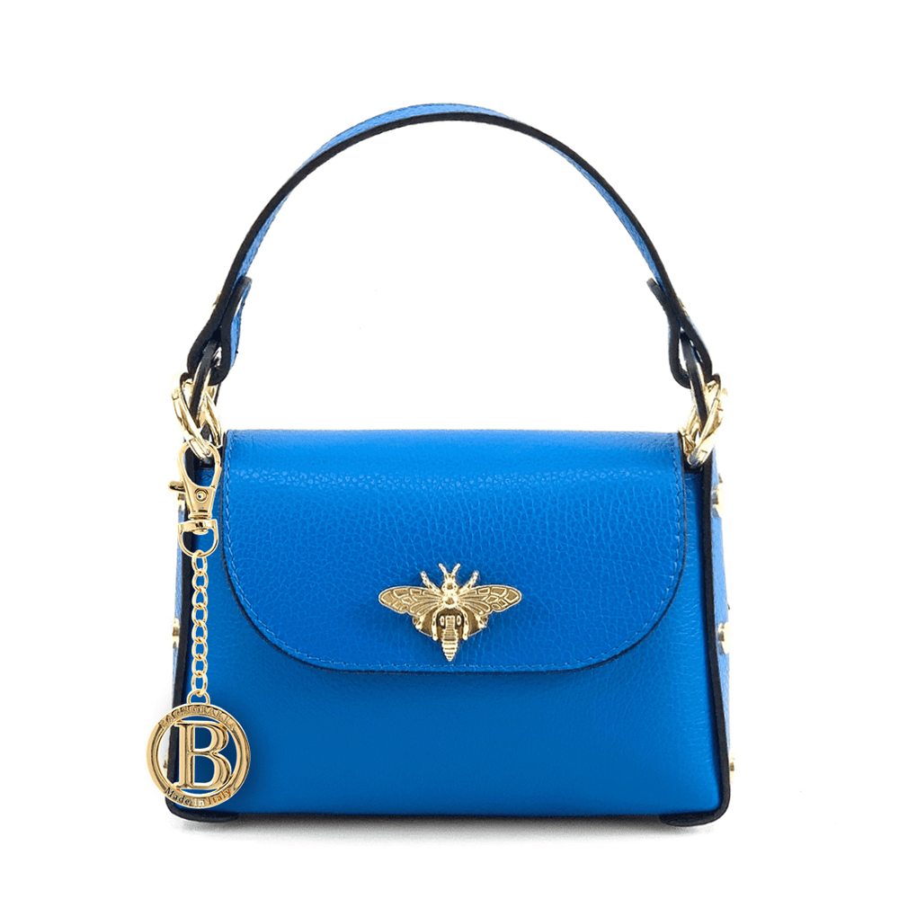 Női táska 2 fogantyúval, természetes bőrből, Alena - kék