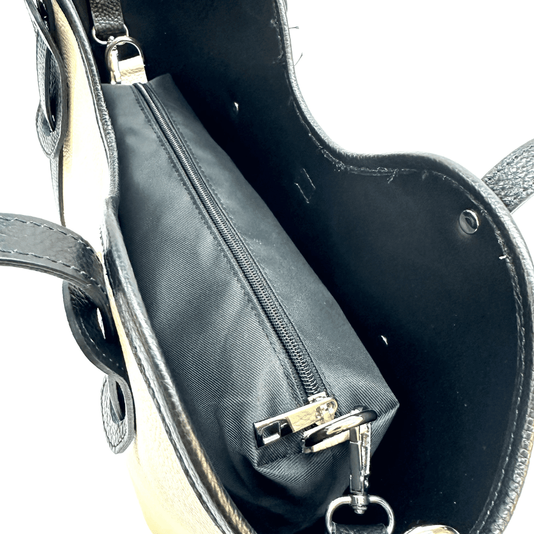 Női táska természetes bőrből Viora - bézs / fekete