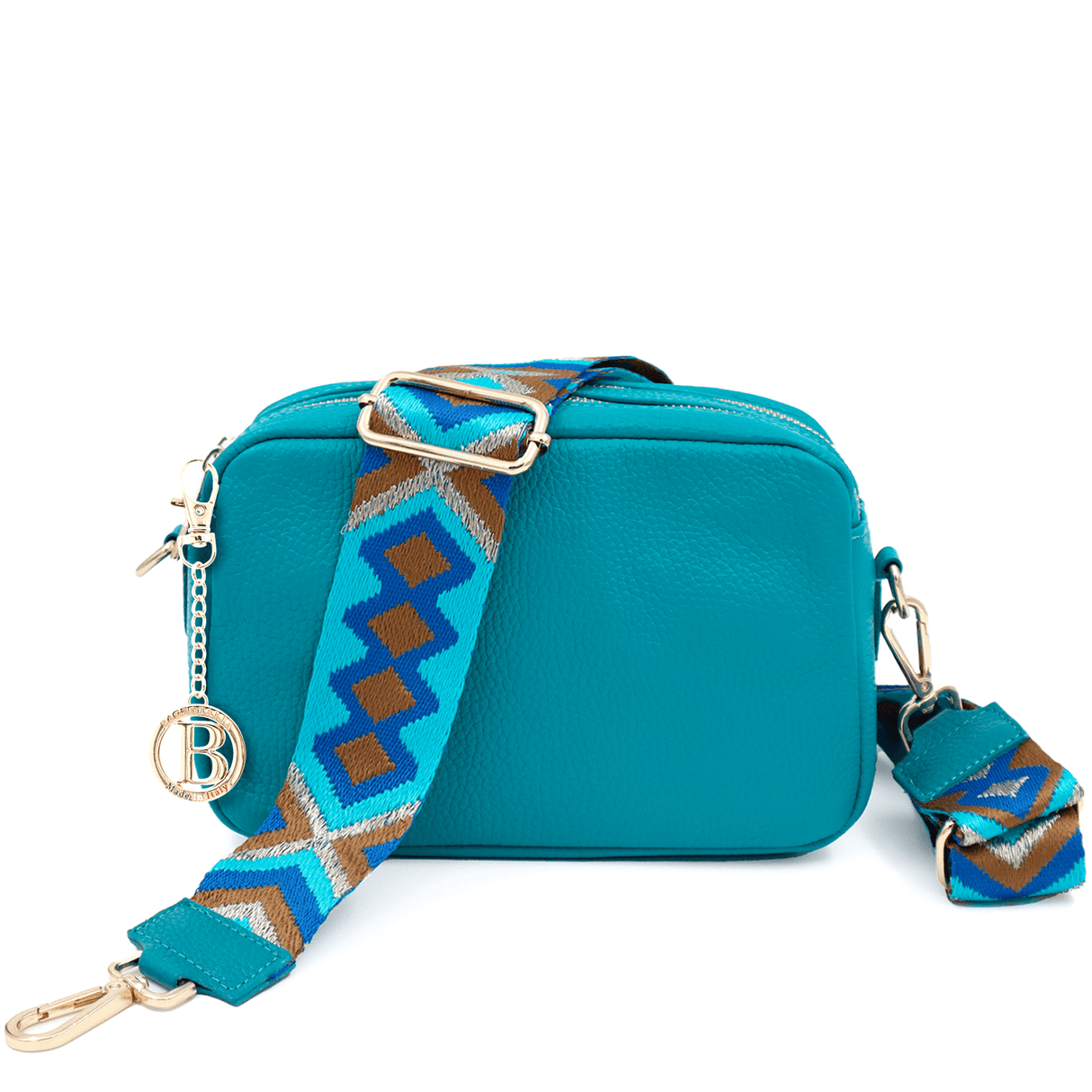 Természetes bőr válltáska 2 fogantyúval - türkiz