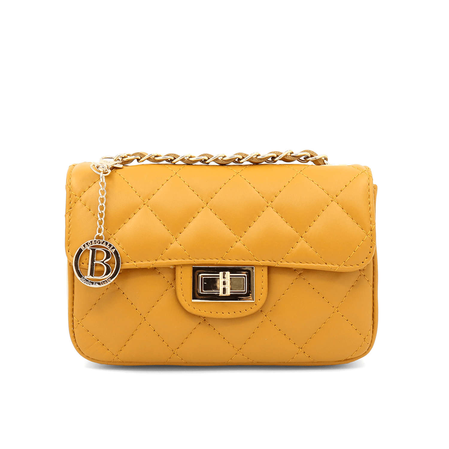 Kapitonált válltáska természetes bőrből Mila - mustársárga