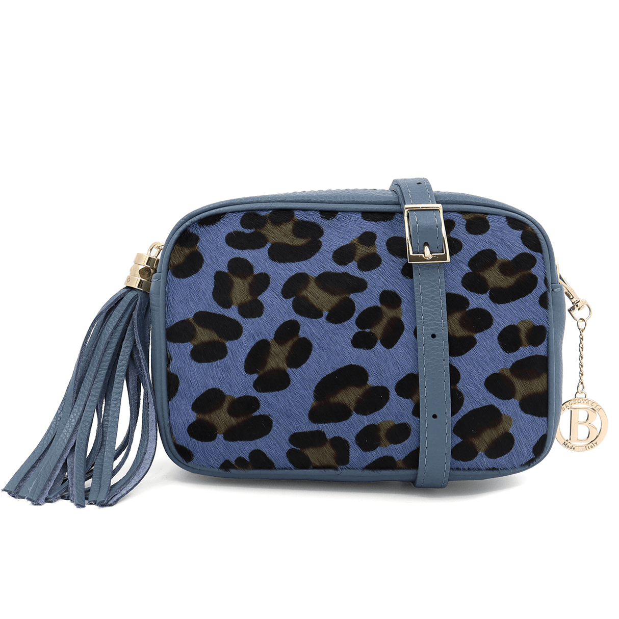 Válltáska természetes bőrből, állatmintás - kék