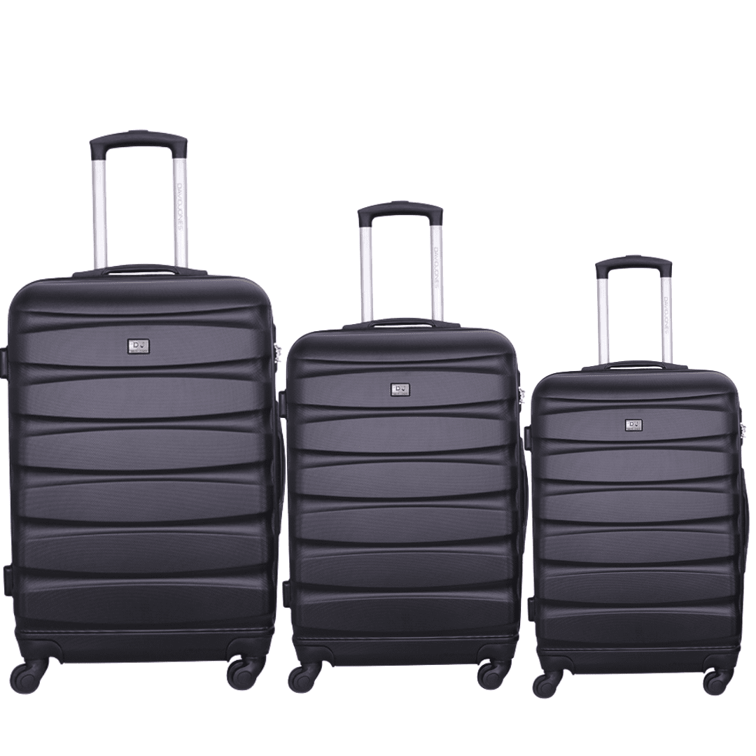 David Jones - Bőröndkészlet mozgatható kerekekkel, 3 méretben - fekete