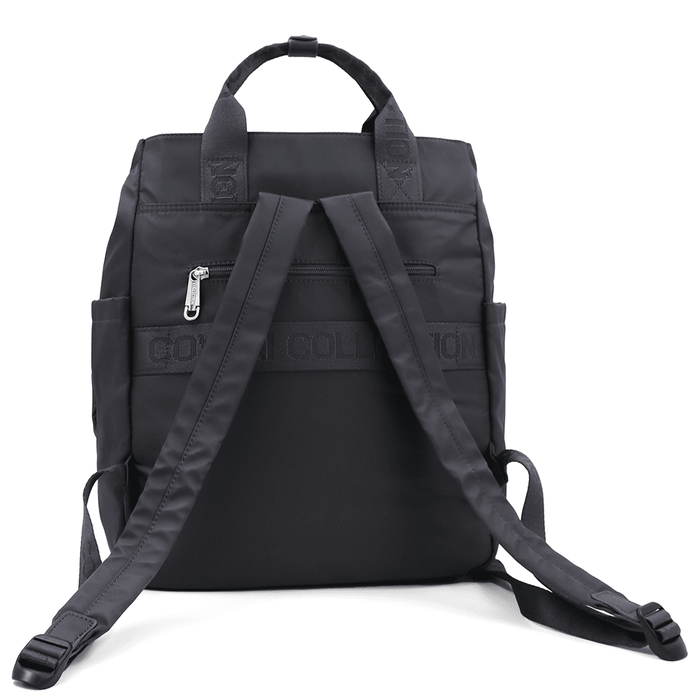 Női hátizsák szövetből, függő pénztárcával - szürke