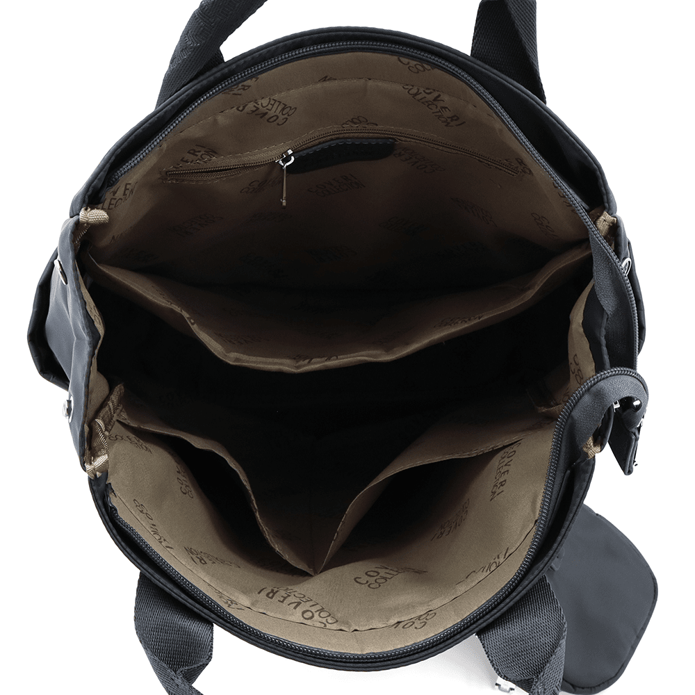 Női hátizsák szövetből, függő pénztárcával - szürke