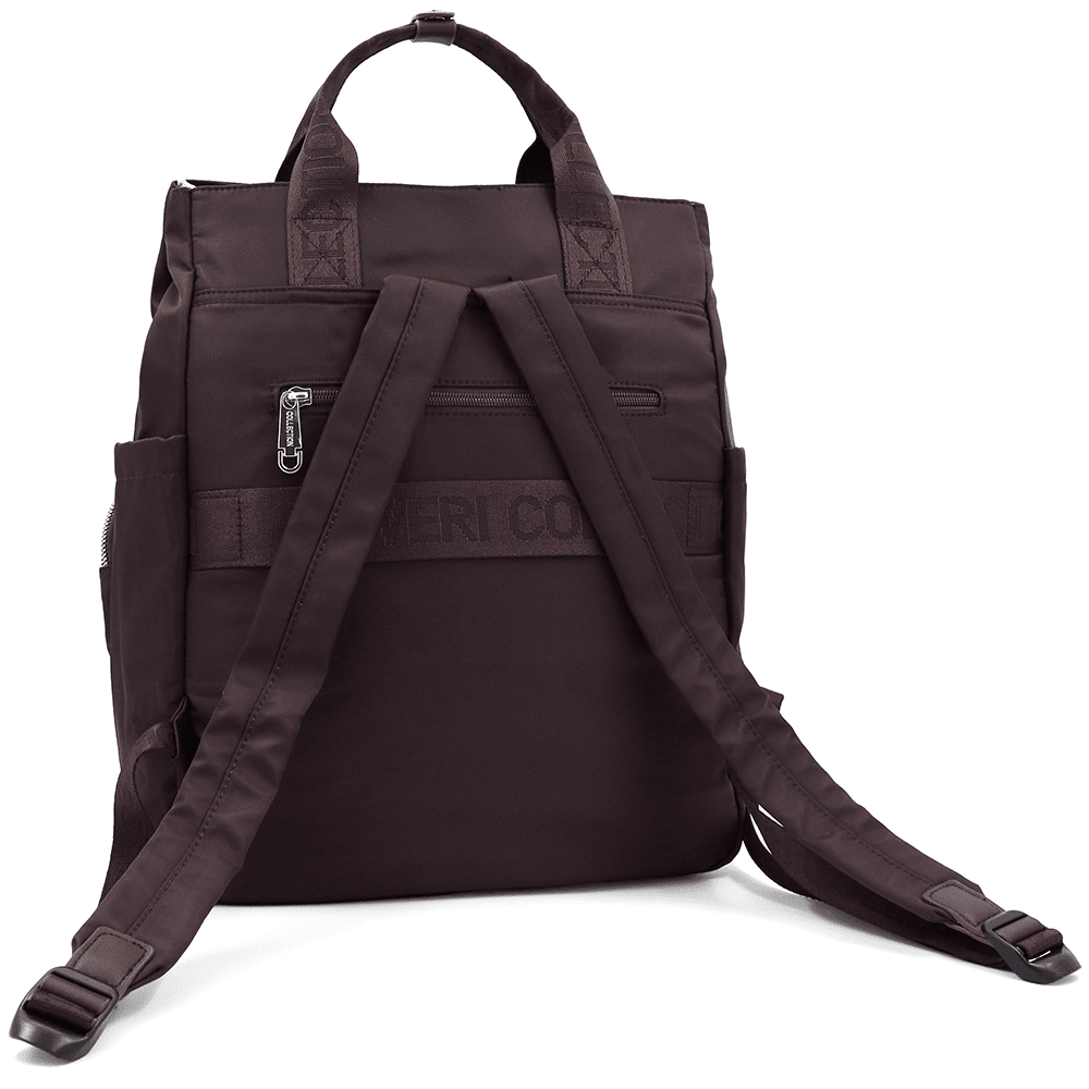 Női hátizsák szövetből, függő pénztárcával - sötétbarna