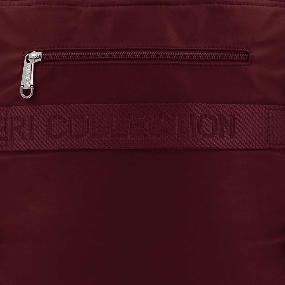 Női hátizsák szövetből, lógó pénztárcával - bordó