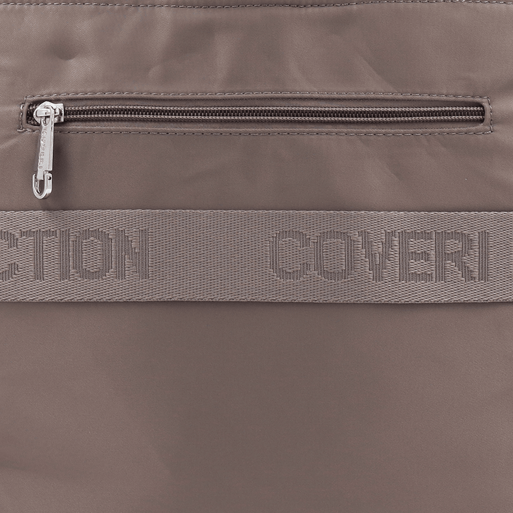 Női hátizsák szövetből, lógó pénztárcával - barna