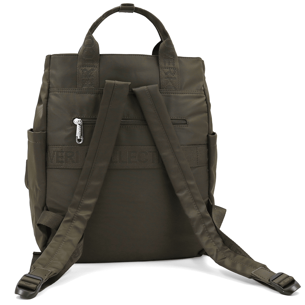 Női hátizsák szövetből, függő pénztárcával - sötétzöld