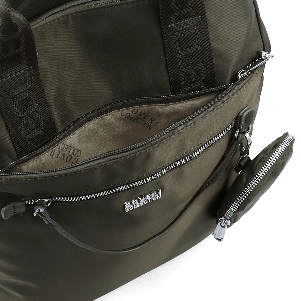 Női hátizsák szövetből, függő pénztárcával - sötétzöld