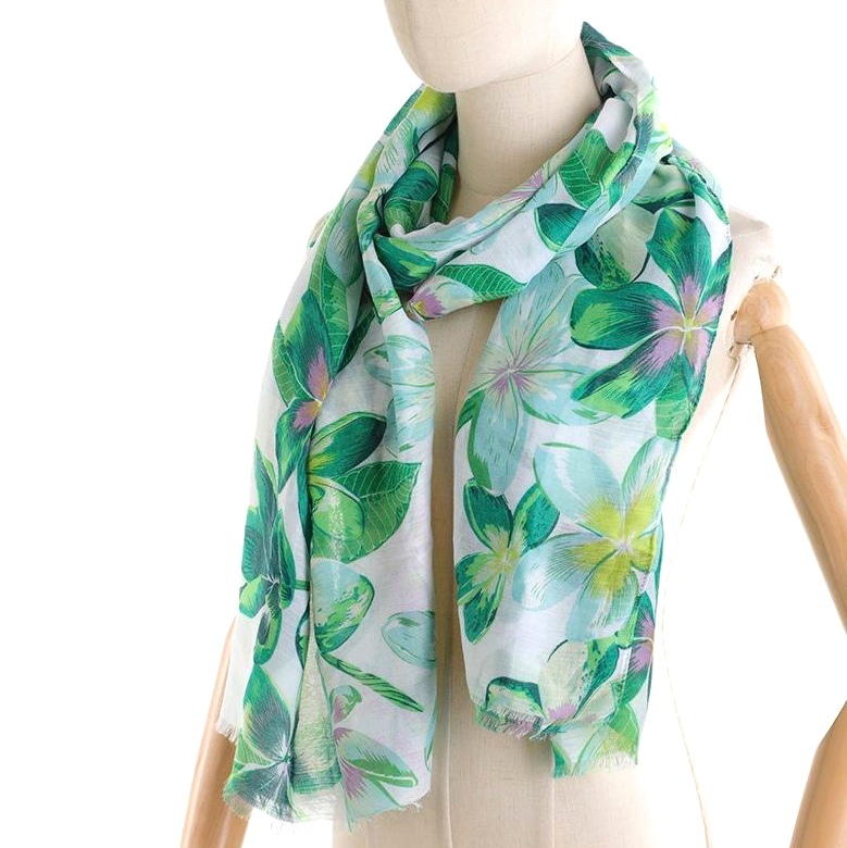 Nyári sál akvarell virágokkal - zöld