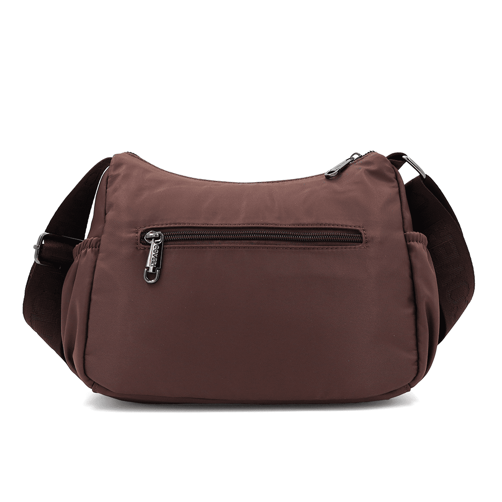 Női válltáska szövetből, sok zsebbel - sötétbarna