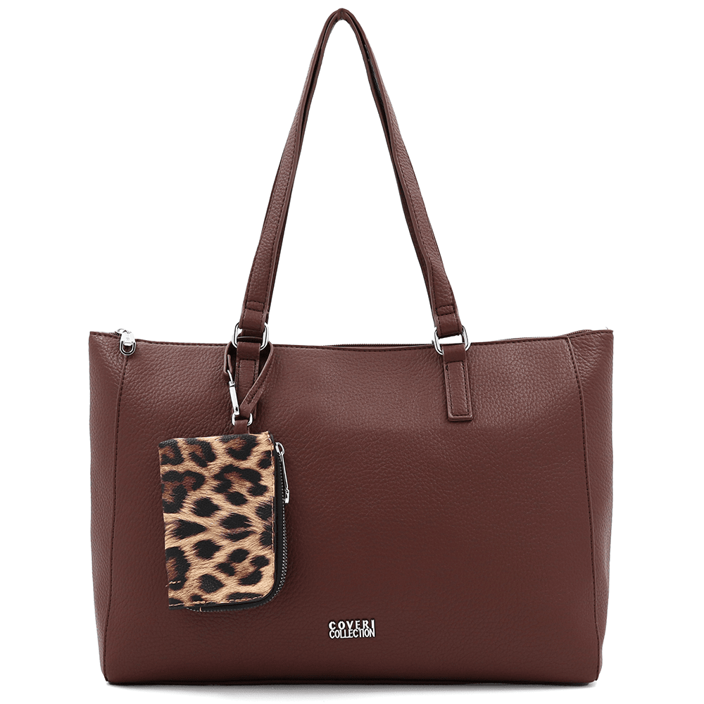 Táska típusú táska függő pénztárcával, leopárd mintás Vanesa - sötétbarna