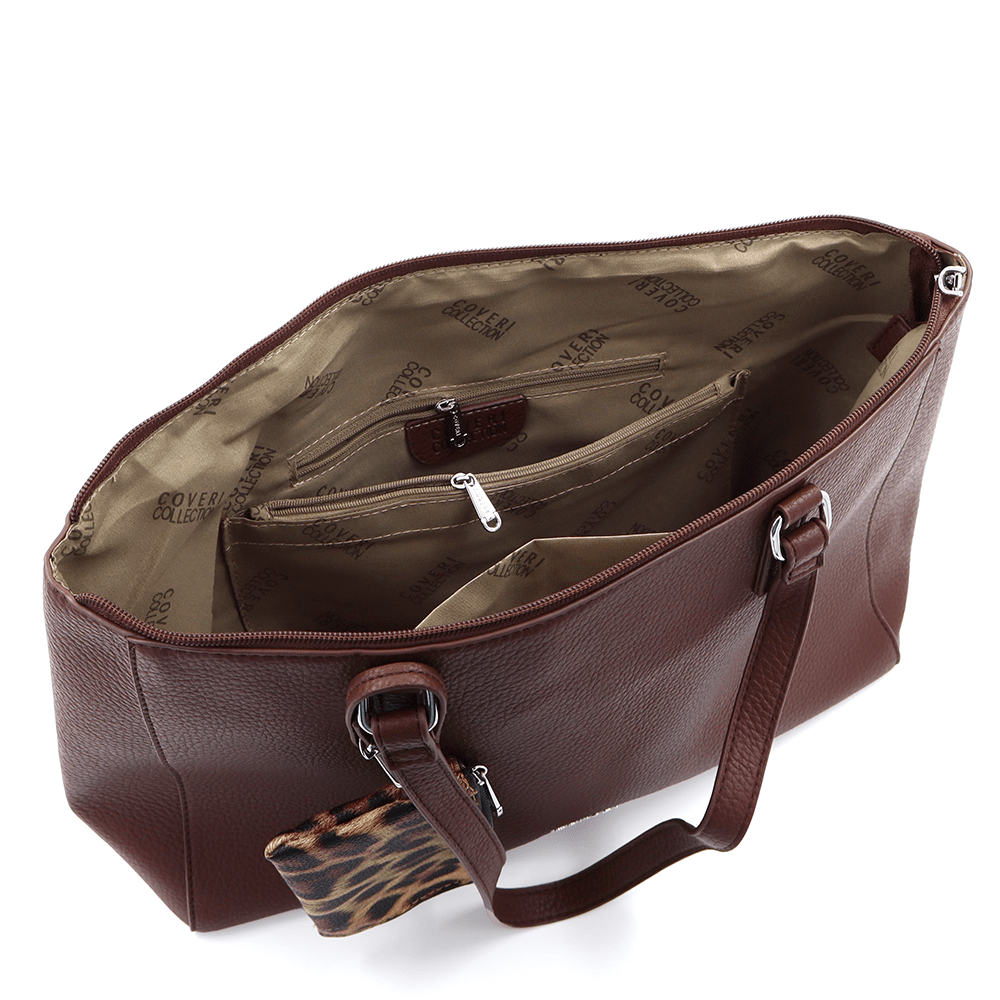 Táska típusú táska függő pénztárcával, leopárd mintás Vanesa - sötétbarna