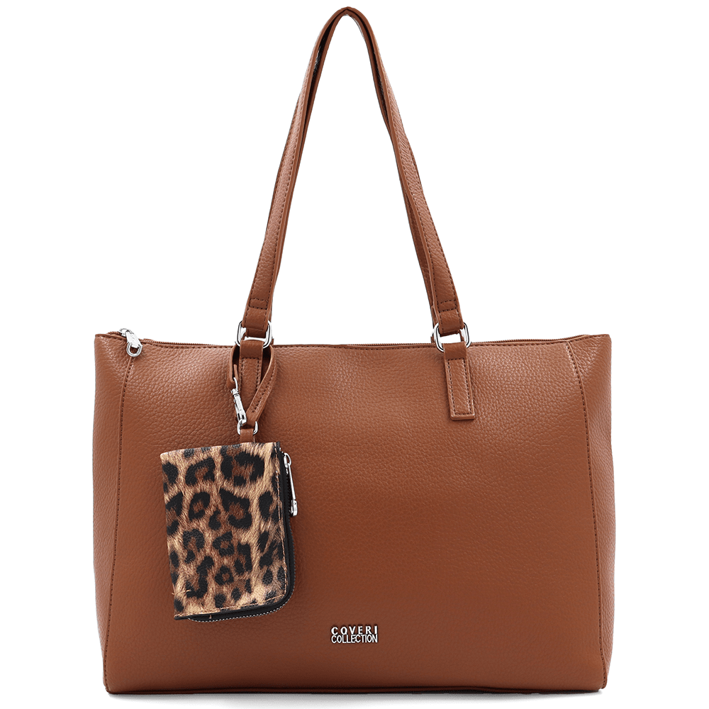 Táska típusú táska függő pénztárcával, leopárd mintával Vanesa - cserépbarna