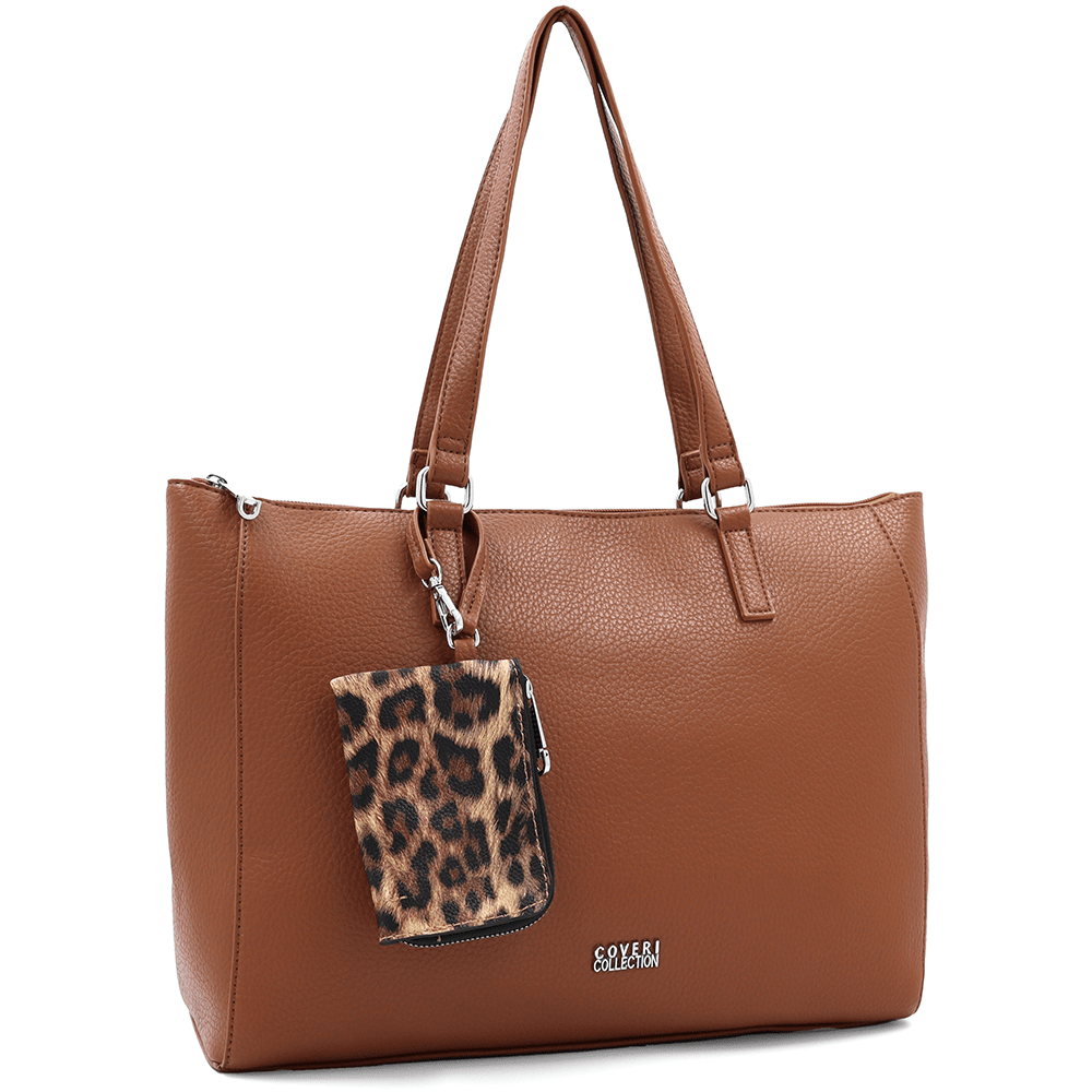 Táska típusú táska függő pénztárcával, leopárd mintával Vanesa - cserépbarna