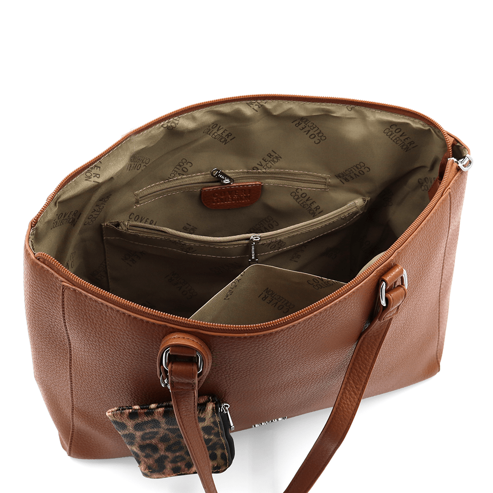 Táska típusú táska függő pénztárcával, leopárd mintával Vanesa - cserépbarna