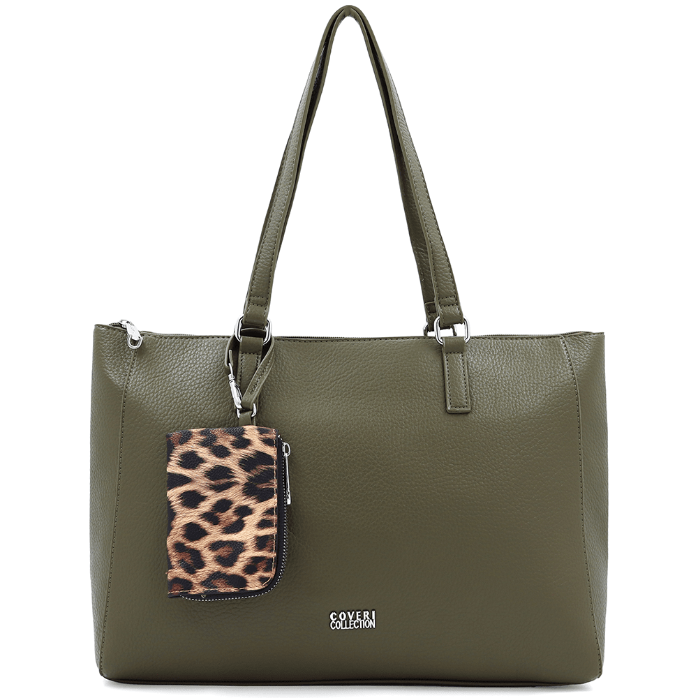 Táska típusú szatyor függő pénztárcával, leopárd mintával Vanesa - zöld