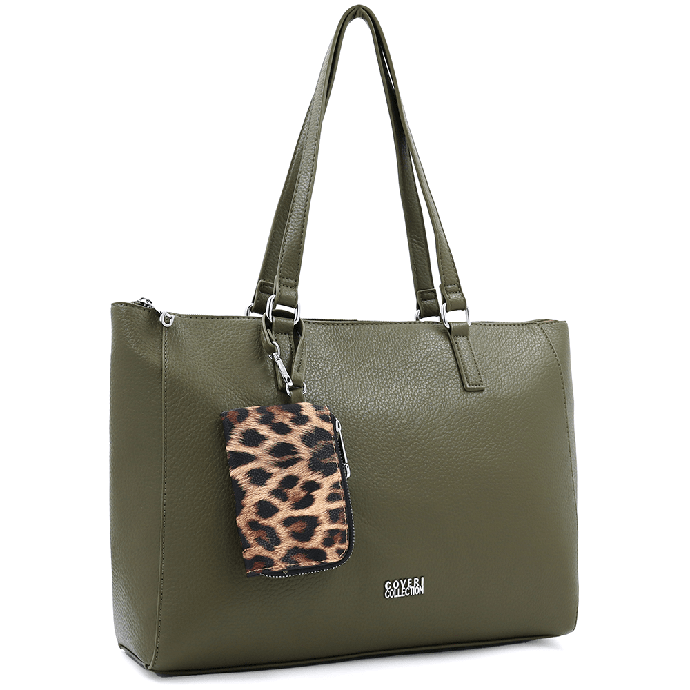 Táska típusú szatyor függő pénztárcával, leopárd mintával Vanesa - zöld