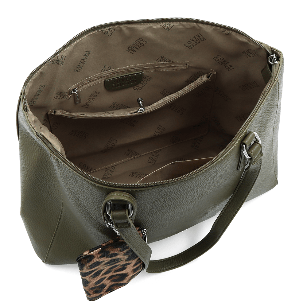 Táska típusú szatyor függő pénztárcával, leopárd mintával Vanesa - zöld