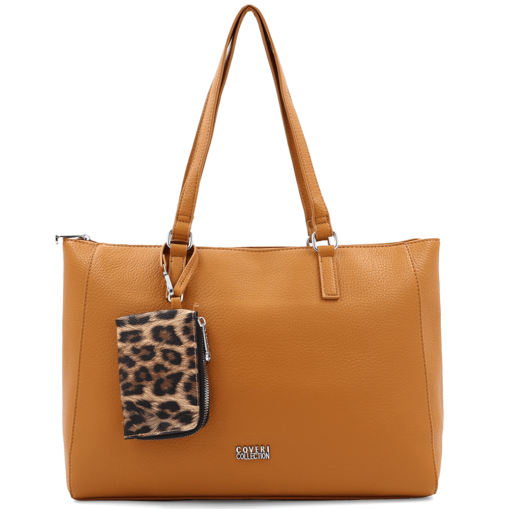 Táska típusú szatyor függő pénztárcával, leopárd mintával Vanesa - mustársárga