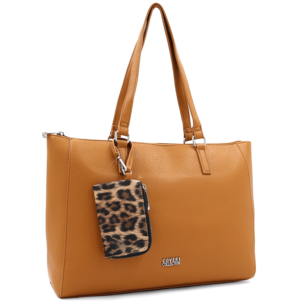 Táska típusú szatyor függő pénztárcával, leopárd mintával Vanesa - mustársárga