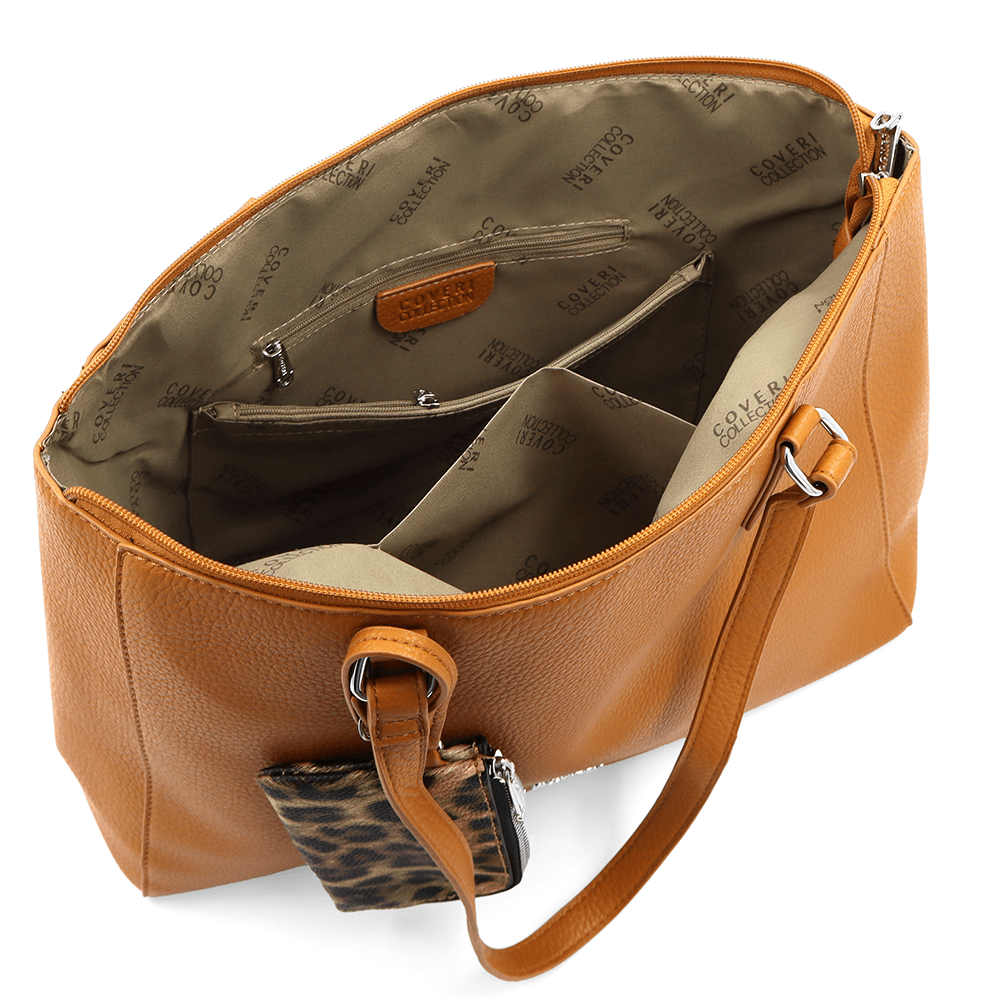 Táska típusú szatyor függő pénztárcával, leopárd mintával Vanesa - mustársárga