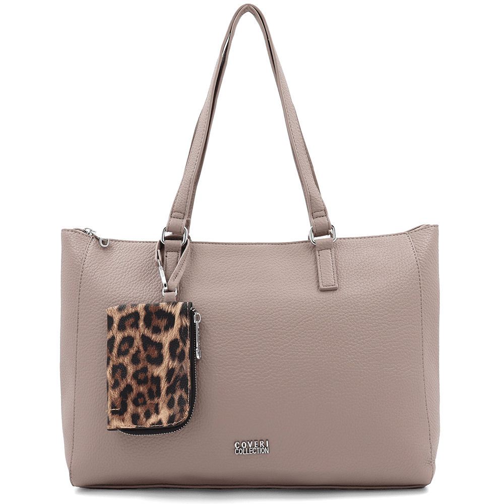 Táska típusú szatyor függő pénztárcával, leopárd mintával Vanesa - világosbarna