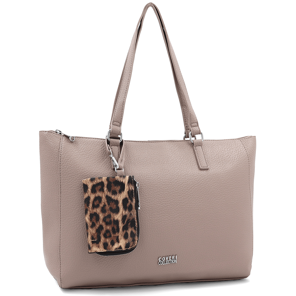 Táska típusú szatyor függő pénztárcával, leopárd mintával Vanesa - világosbarna