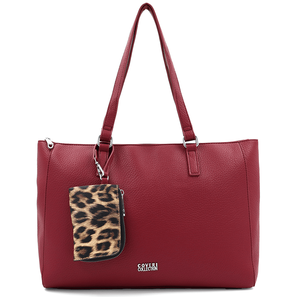 Táska típusú szatyor függő pénztárcával, leopárd mintával Vanesa - bordó