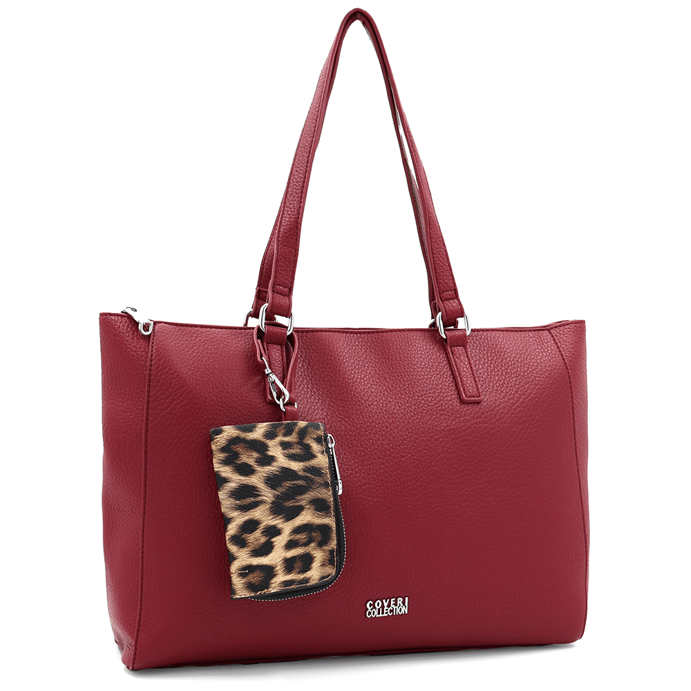 Táska típusú szatyor függő pénztárcával, leopárd mintával Vanesa - bordó