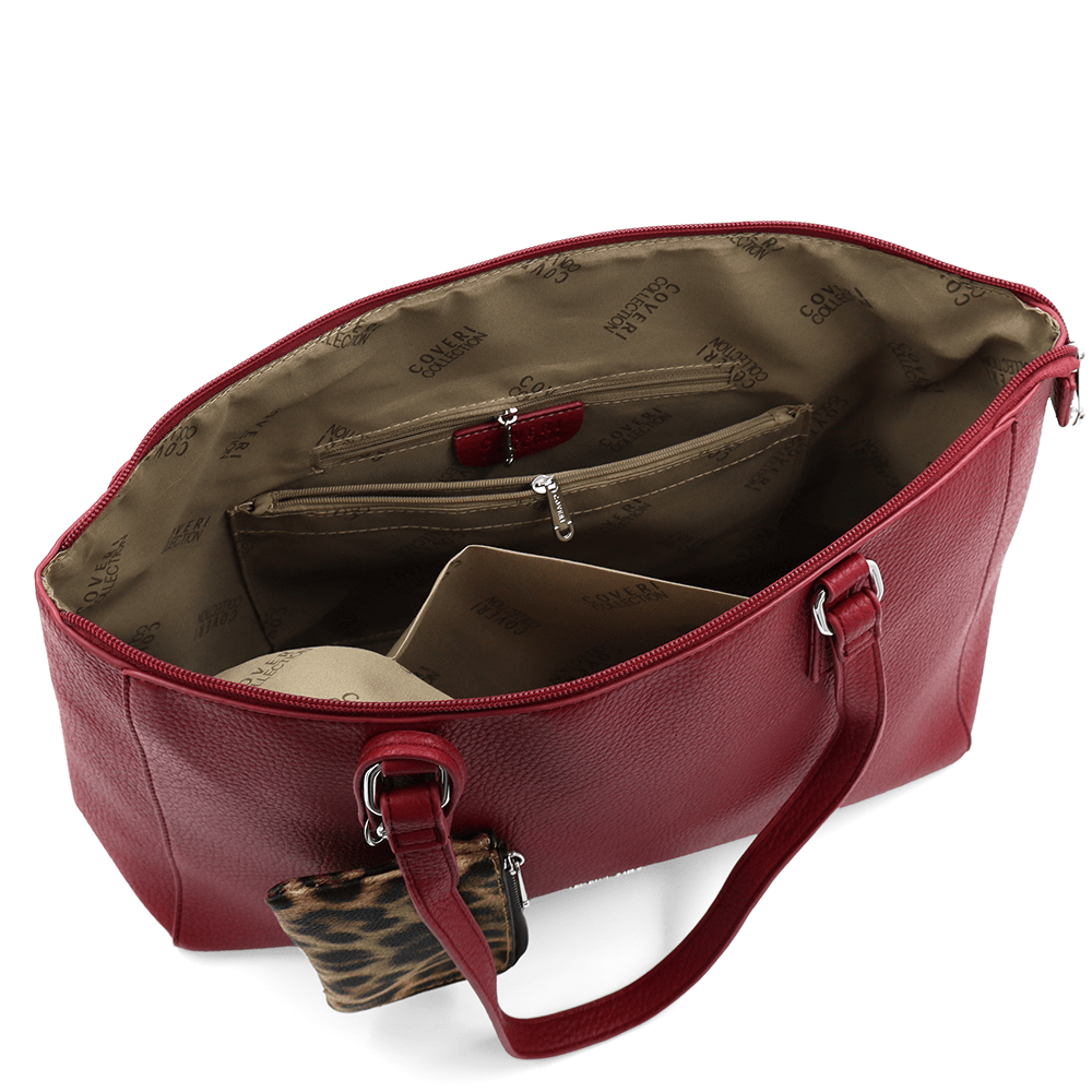 Táska típusú szatyor függő pénztárcával, leopárd mintával Vanesa - bordó