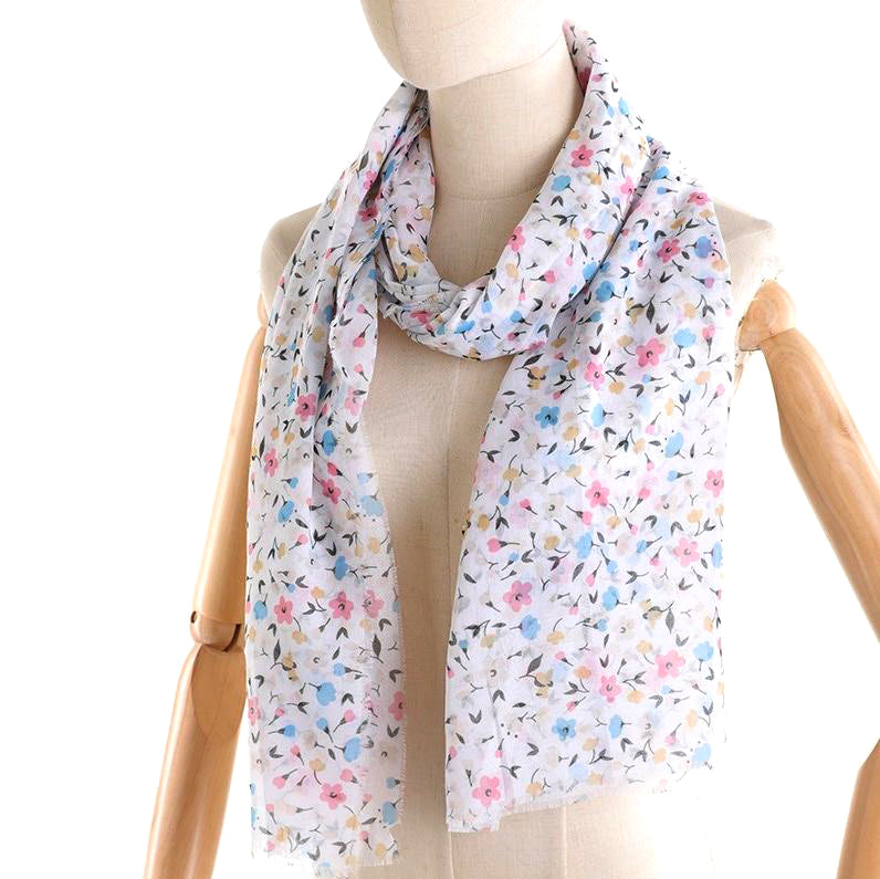 Női nyári sál lengyel virágmintával - fehér