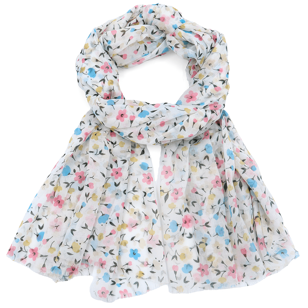 Női nyári sál lengyel virágmintával - fehér